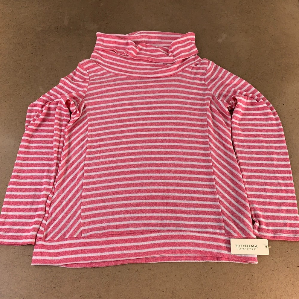 Sonoma Women's XL Red White Striped Knit Lightweight Turtleneck Sweater NWT